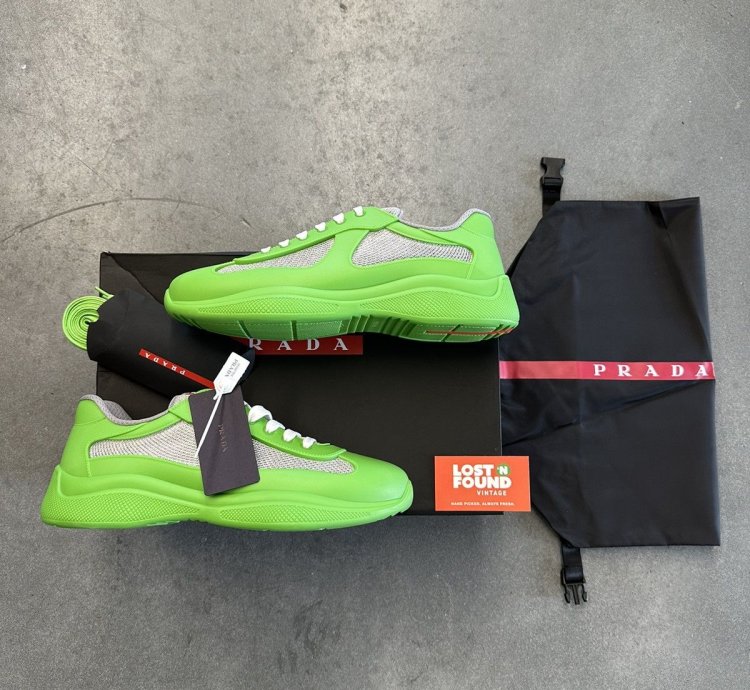 Prada American Cup Green Rubber Sneakers Size 43