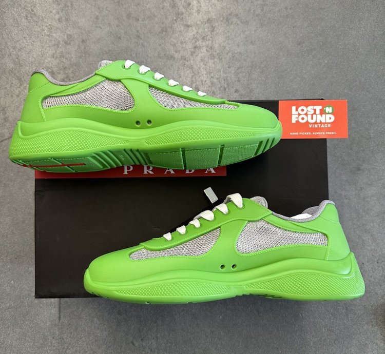 Prada American Cup Green Rubber Sneakers Size 43