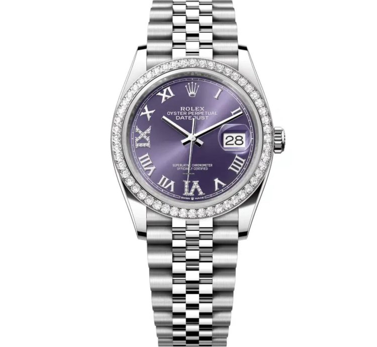 Rolex Datejust 36 New 2025 Aubergine Diamond Dial Stainless Steel Diamond Bezel Jubilee Bracelet