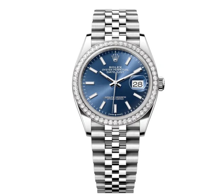 Rolex Datejust 36 New 2025 Blue Index Dial Stainless Steel Diamond Bezel Jubilee Bracelet