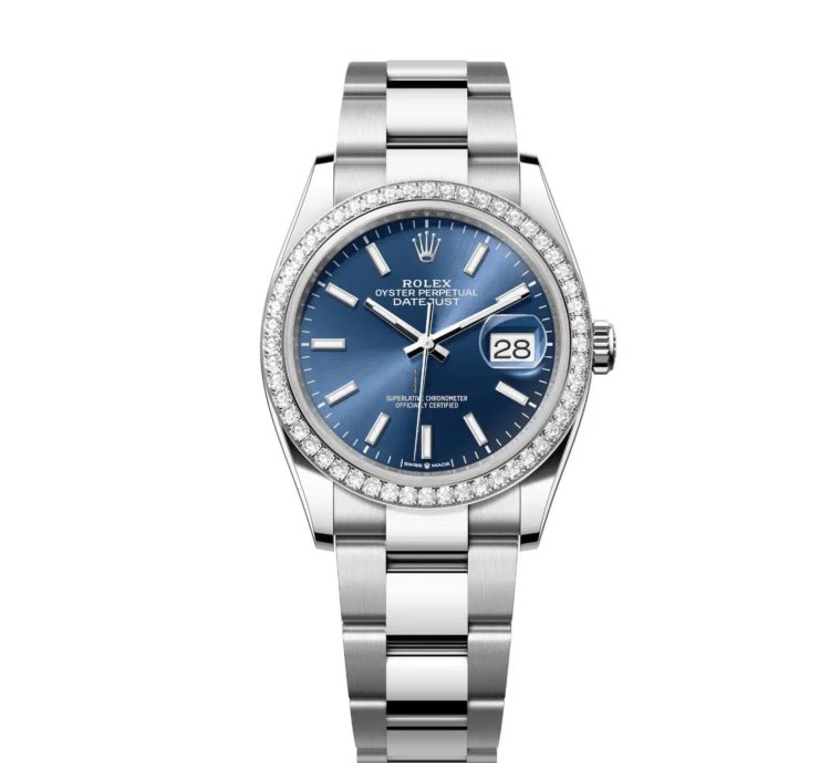 Rolex Datejust 36 New 2025 Blue Index Dial Stainless Steel Diamond Bezel Oyster Bracelet