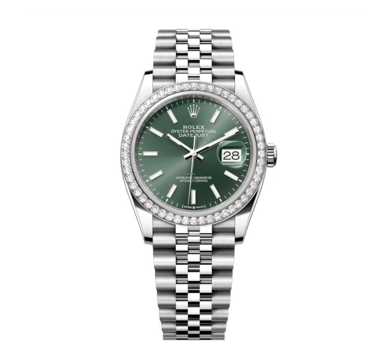Rolex Datejust 36 New 2025 Mint Green Index Dial Stainless Steel Diamond Bezel Jubilee Bracelet