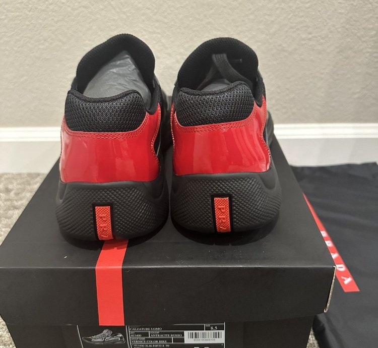 Prada Americas Cup Anthracite Black Red Leather Sneakers