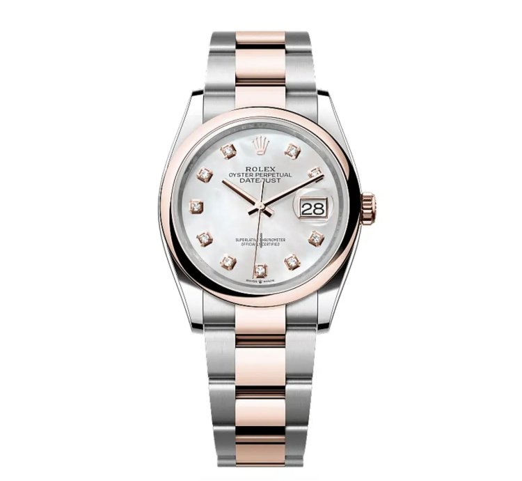 Rolex Datejust 36 New 2025 Mother Of Pearl Diamond Dial Two Tone Rose Gold Oyster Bracelet