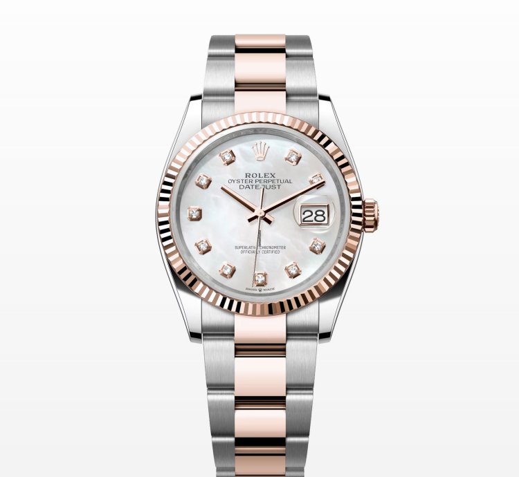 Rolex Datejust 36 New 2025 Mother Of Pearl Diamond Index Two Tone Rose Gold Oyster Bracelet