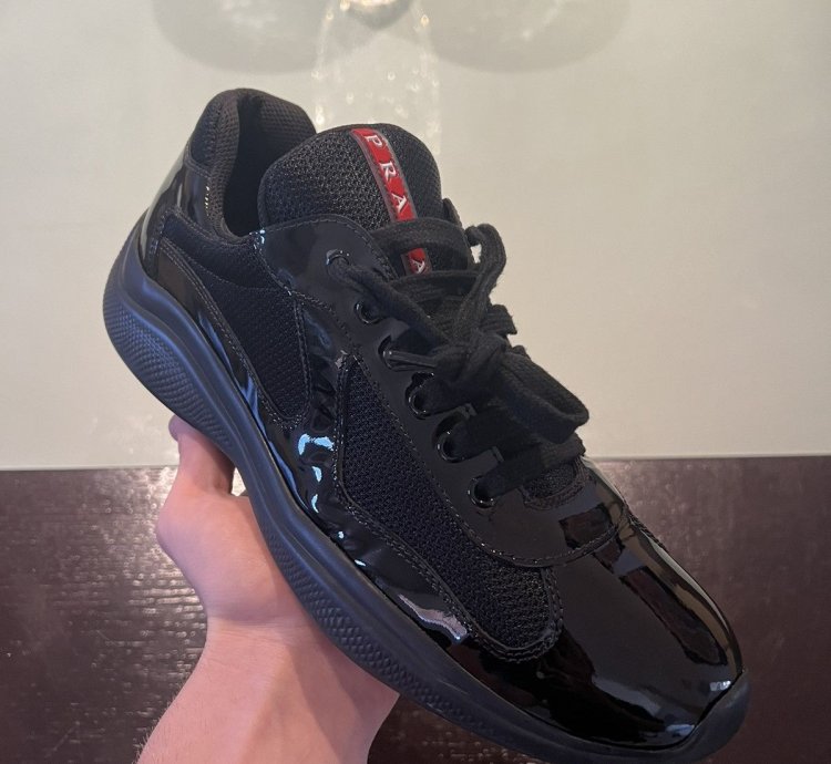 Prada Americas Cup Black Patent Leather Sneakers Size 10