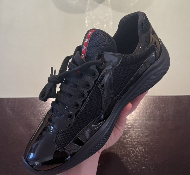 Prada Americas Cup Black Patent Leather Sneakers Size 10