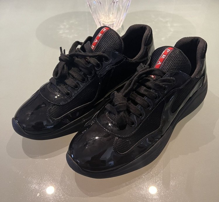 Prada Americas Cup Black Patent Leather Sneakers Size 10