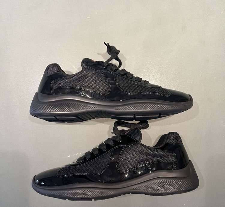 Prada Americas Cup Black Patent Leather Sneakers Size 10