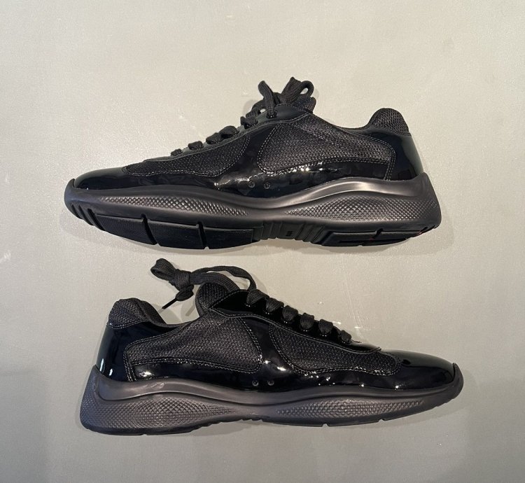 Prada Americas Cup Black Patent Leather Sneakers Size 10