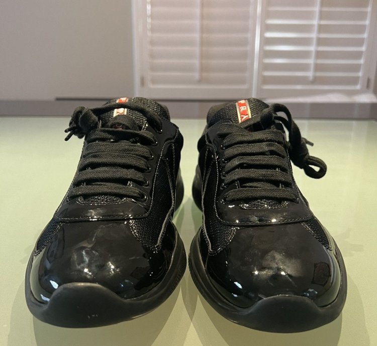 Prada Americas Cup Black Patent Leather Sneakers Size 10