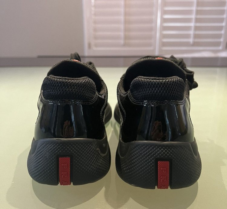 Prada Americas Cup Black Patent Leather Sneakers Size 10