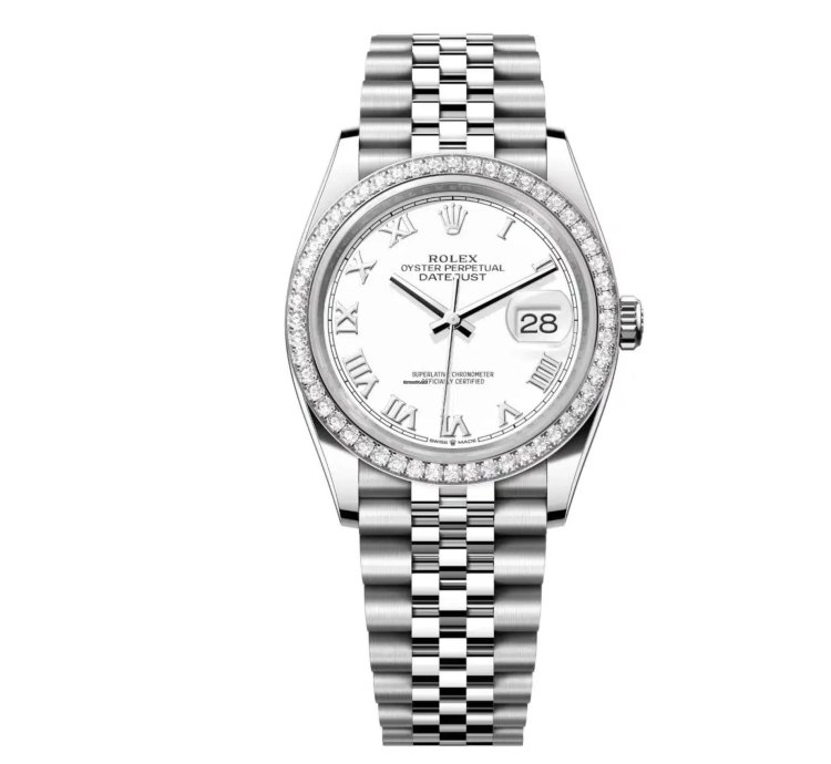 Rolex Datejust 36 New 2025 White Roman Dial Stainless Steel Diamond Bezel Jubilee Bracelet