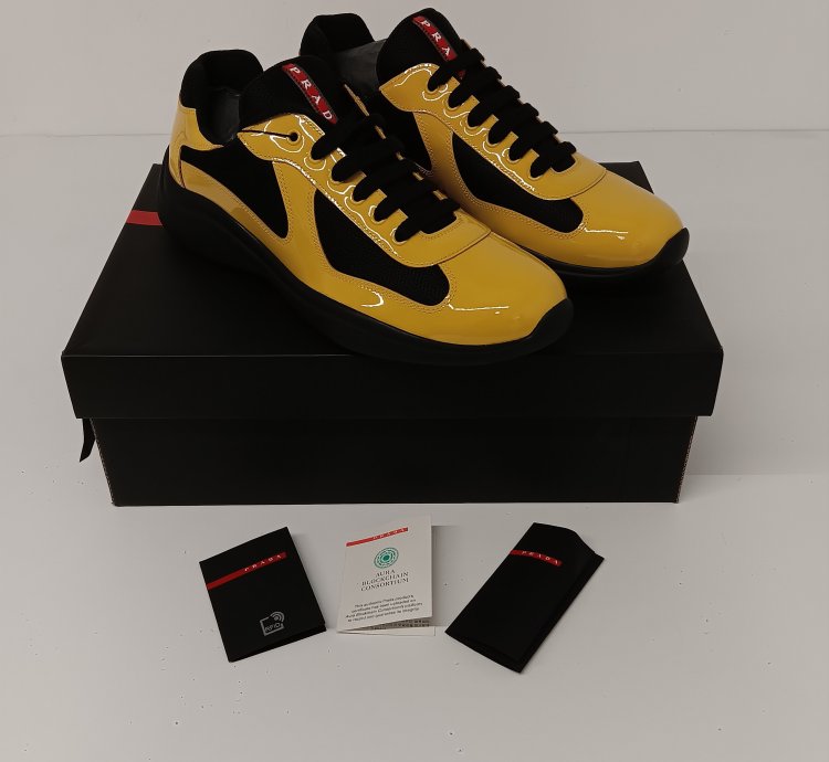 Prada Americas Cup Low-top Patent Leather Sneakers - 11 5