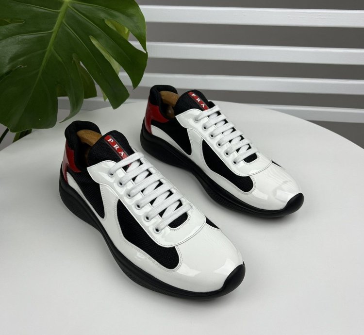 Prada Americas Cup Red Tab Low-top Leather Sneakers