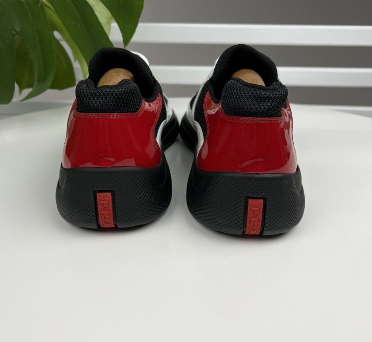 Prada Americas Cup Red Tab Low-top Leather Sneakers
