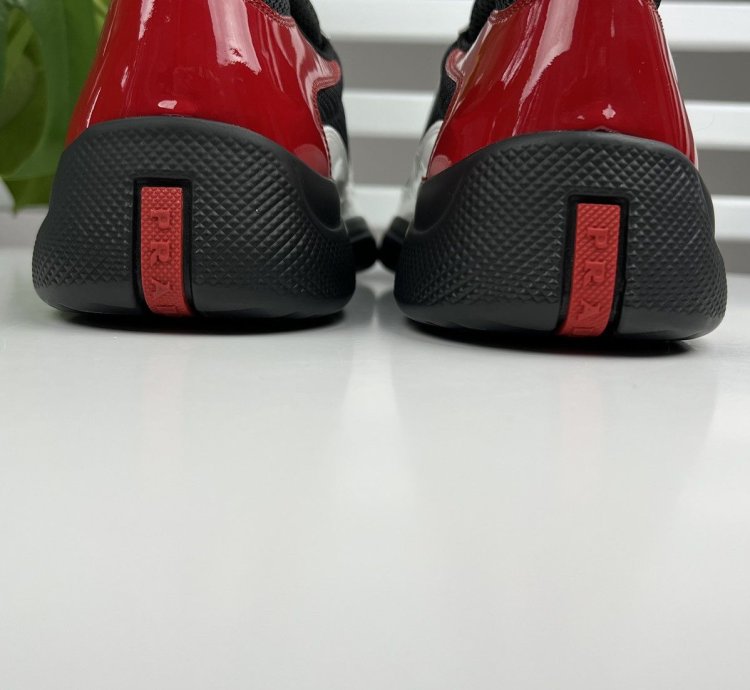 Prada Americas Cup Red Tab Low-top Leather Sneakers