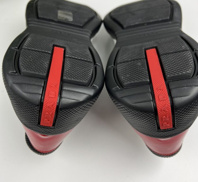 Prada Americas Cup Red Tab Low-top Leather Sneakers