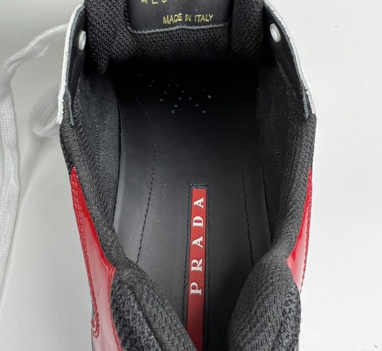 Prada Americas Cup Red Tab Low-top Leather Sneakers