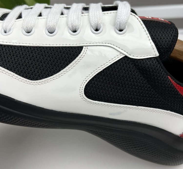 Prada Americas Cup Red Tab Low-top Leather Sneakers