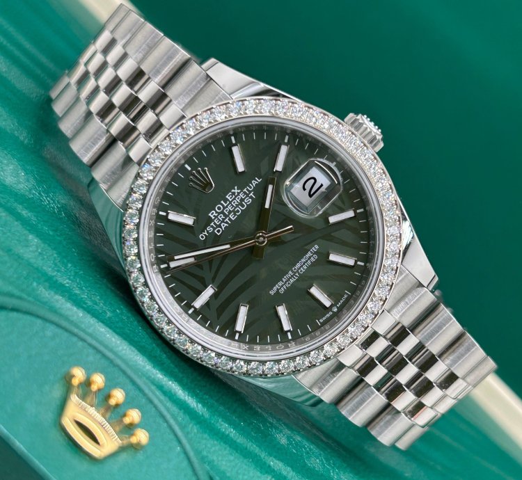 Rolex Datejust 36 Palm Dial - Diamonds Bezel - Ref 126284rbr - New 2023
