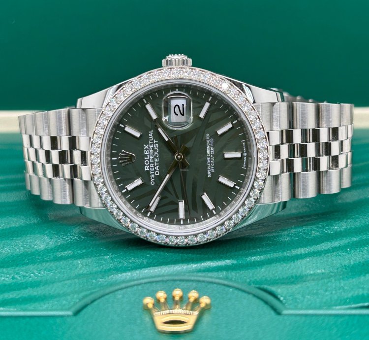 Rolex Datejust 36 Palm Dial - Diamonds Bezel - Ref 126284rbr - New 2023