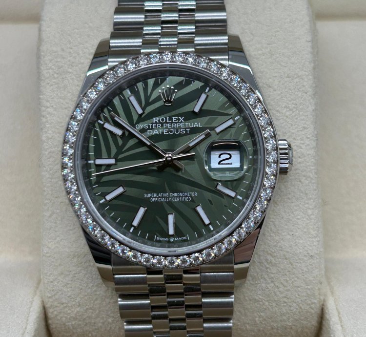 Rolex Datejust 36 Palm Dial - Diamonds Bezel - Ref 126284rbr - New 2023