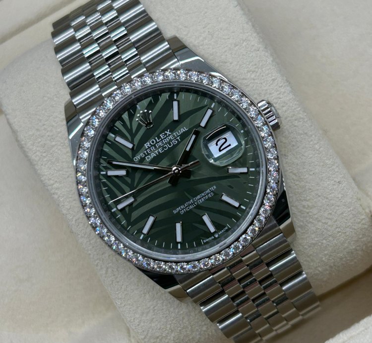 Rolex Datejust 36 Palm Dial - Diamonds Bezel - Ref 126284rbr - New 2023