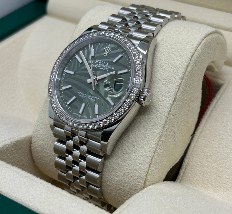 Rolex Datejust 36 Palm Dial - Diamonds Bezel - Ref 126284rbr - New 2023