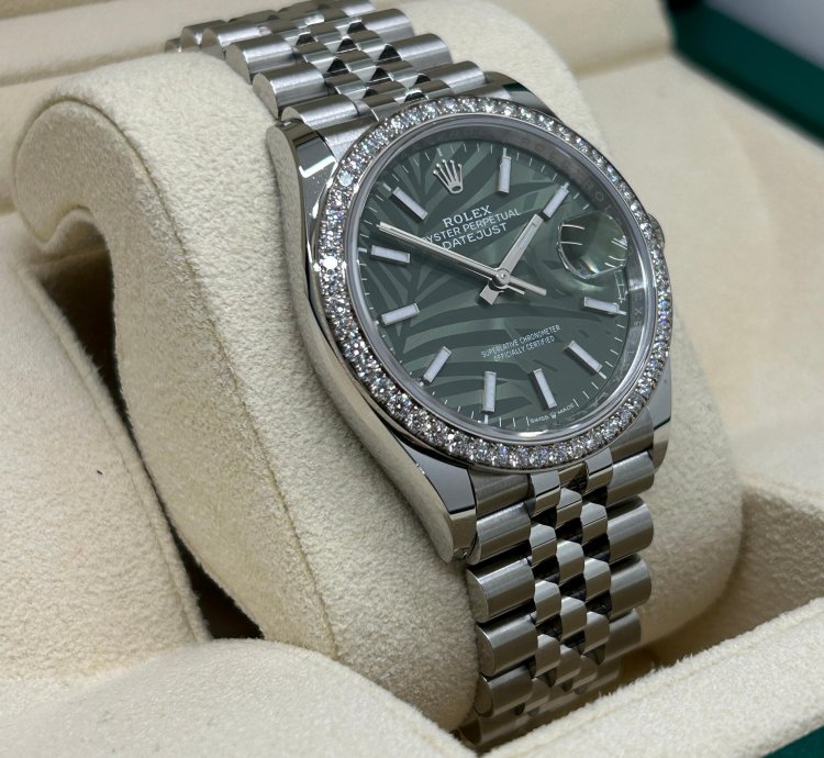 Rolex Datejust 36 Palm Dial - Diamonds Bezel - Ref 126284rbr - New 2023
