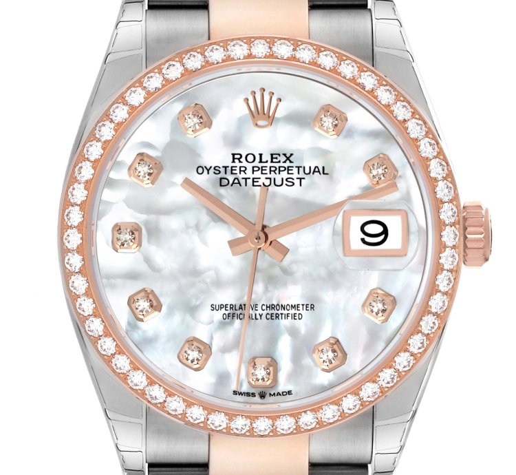 Rolex Datejust 36 Steel Rose Gold Mother Of Pearl Diamond Mens Watch 126281 Unworn