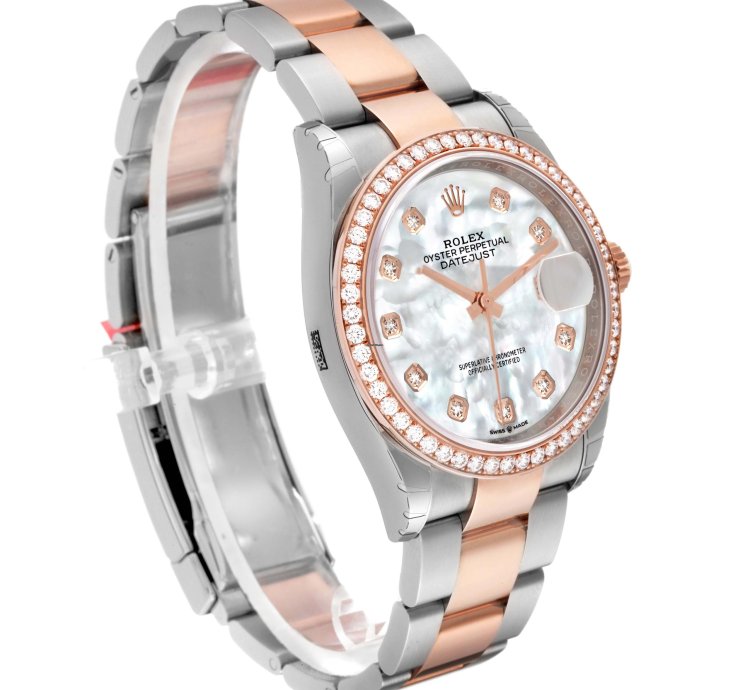 Rolex Datejust 36 Steel Rose Gold Mother Of Pearl Diamond Mens Watch 126281 Unworn