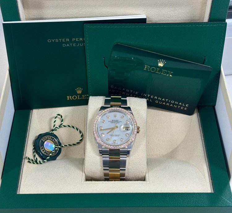 Rolex Datejust 36 Two Tone Diamond Mother Of Pearl Dial Oyster New 2024 Box And Papers