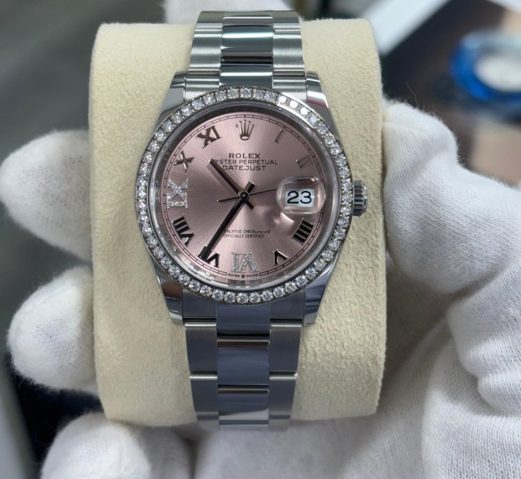 Rolex Datejust 36 Unworn 2024 Datejust 36 - Pink Roman - Diamond Bezel - Oyster - Box And Papers