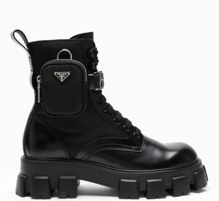 Prada Black Brushed Leather And Nylon Monolith Boots