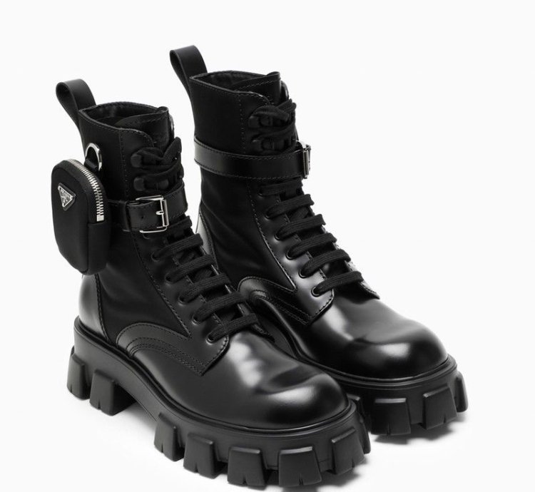 Prada Black Brushed Leather And Nylon Monolith Boots