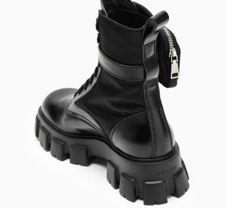 Prada Black Brushed Leather And Nylon Monolith Boots