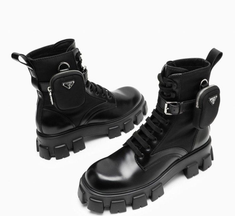 Prada Black Brushed Leather And Nylon Monolith Boots