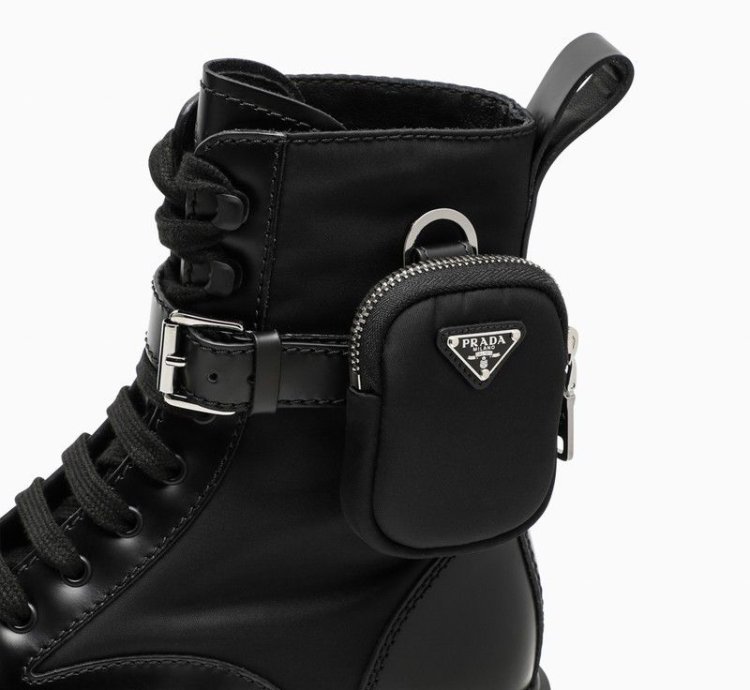 Prada Black Brushed Leather And Nylon Monolith Boots