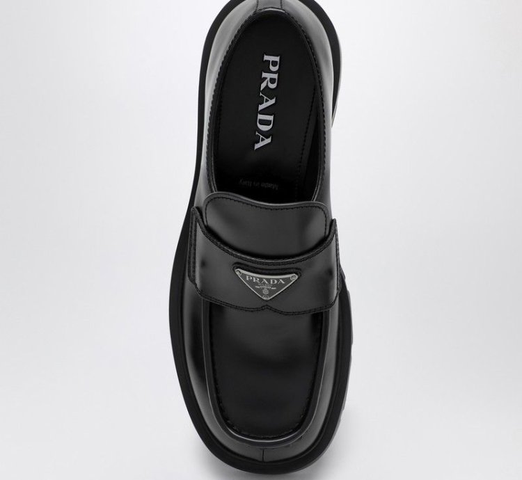 Prada Black Brushed Leather Loafer