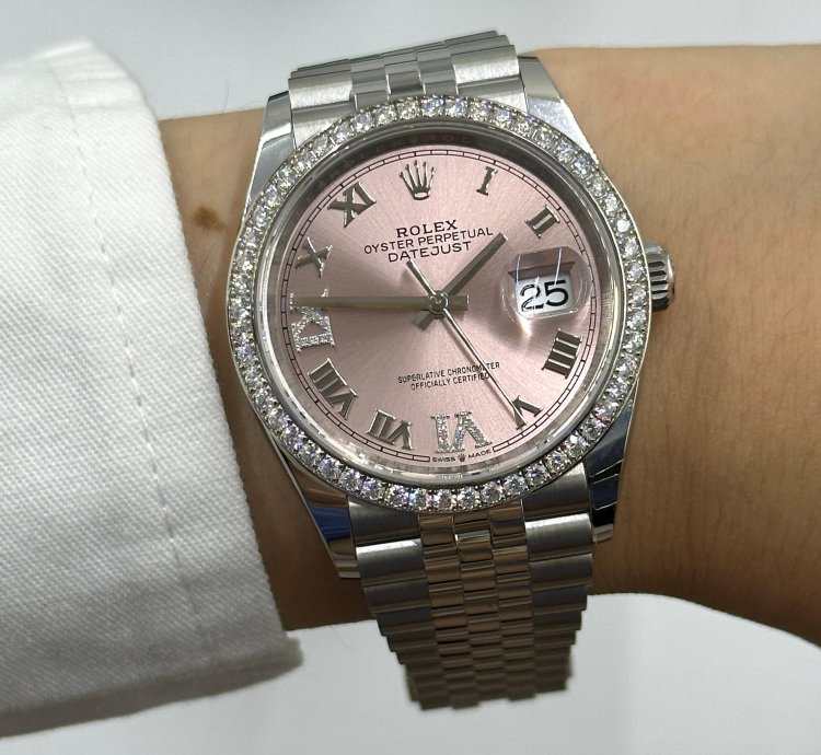 Rolex Datejust 36mm Viix Pink Roman Dial Diamonds Bezel Jubilee