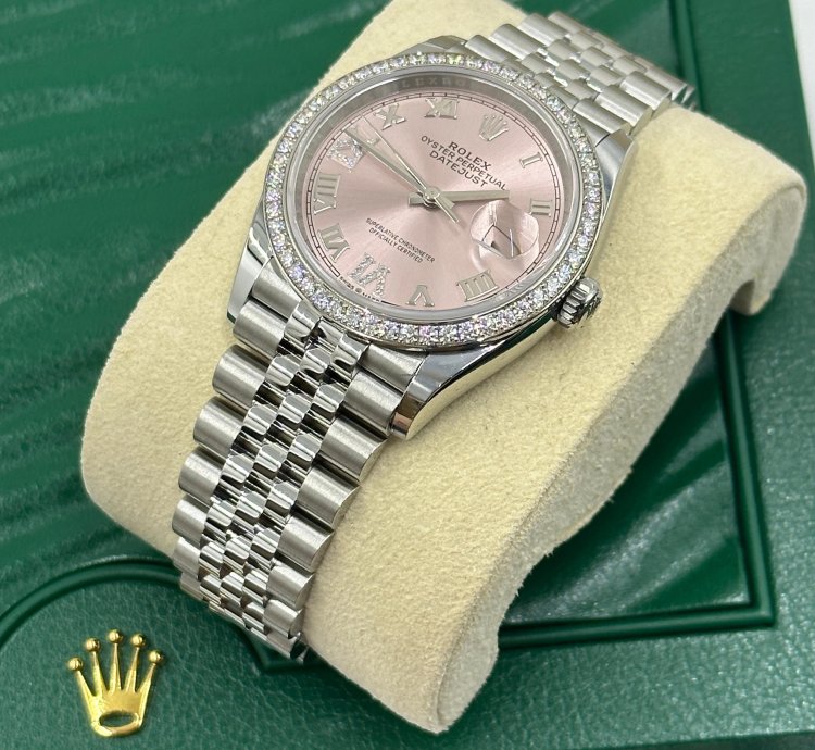 Rolex Datejust 36mm Viix Pink Roman Dial Diamonds Bezel Jubilee