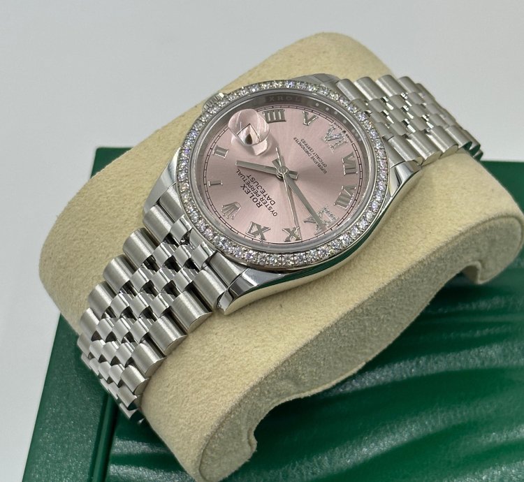 Rolex Datejust 36mm Viix Pink Roman Dial Diamonds Bezel Jubilee