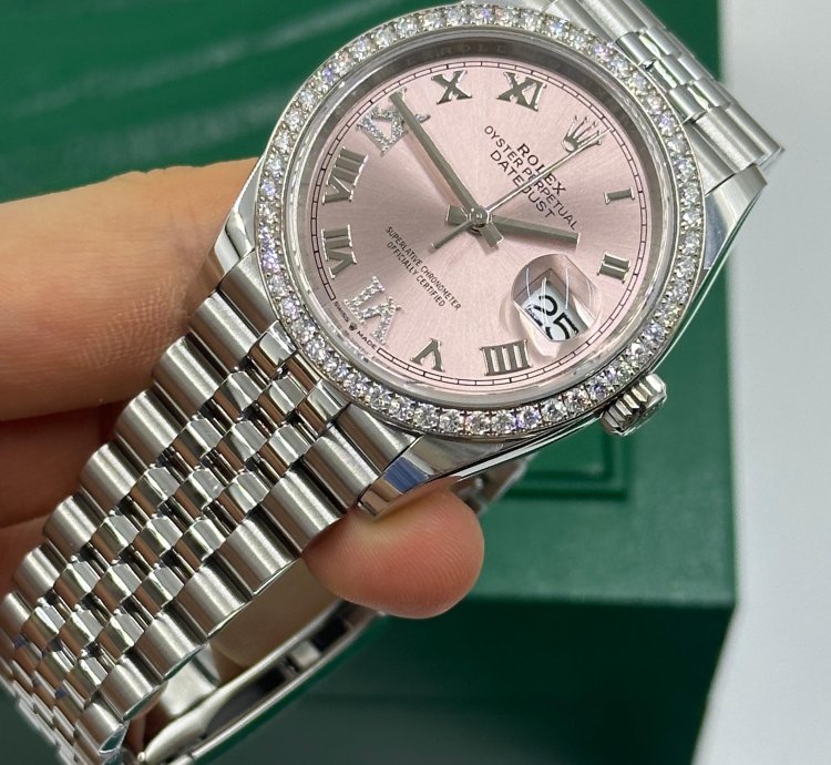 Rolex Datejust 36mm Viix Pink Roman Dial Diamonds Bezel Jubilee