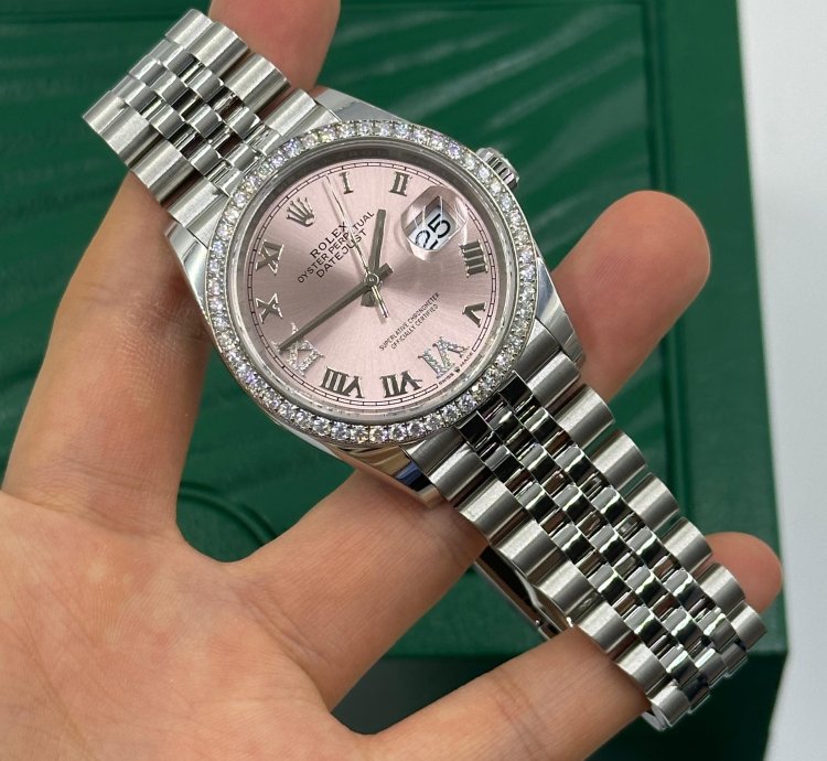Rolex Datejust 36mm Viix Pink Roman Dial Diamonds Bezel Jubilee