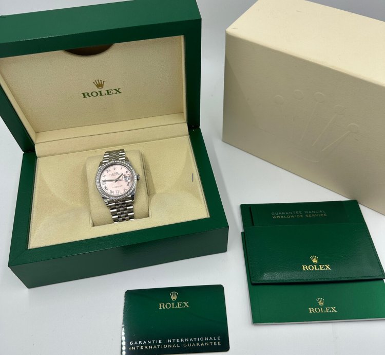 Rolex Datejust 36mm Viix Pink Roman Dial Diamonds Bezel Jubilee