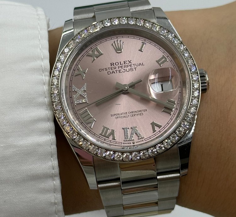 Rolex Datejust 36mm Viix Pink Roman Dial Diamonds Bezel Oyster
