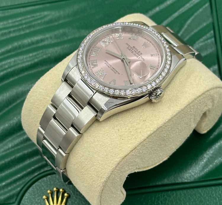 Rolex Datejust 36mm Viix Pink Roman Dial Diamonds Bezel Oyster
