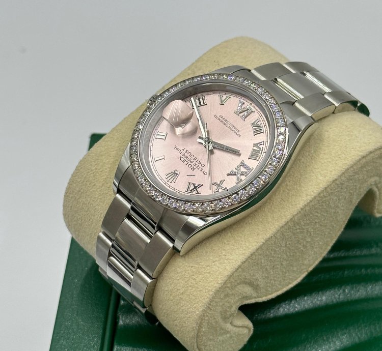 Rolex Datejust 36mm Viix Pink Roman Dial Diamonds Bezel Oyster