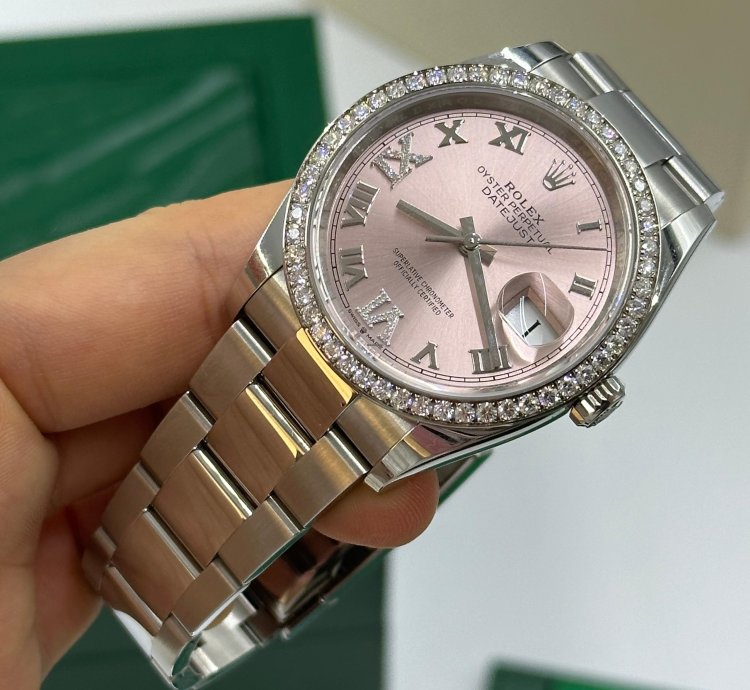 Rolex Datejust 36mm Viix Pink Roman Dial Diamonds Bezel Oyster